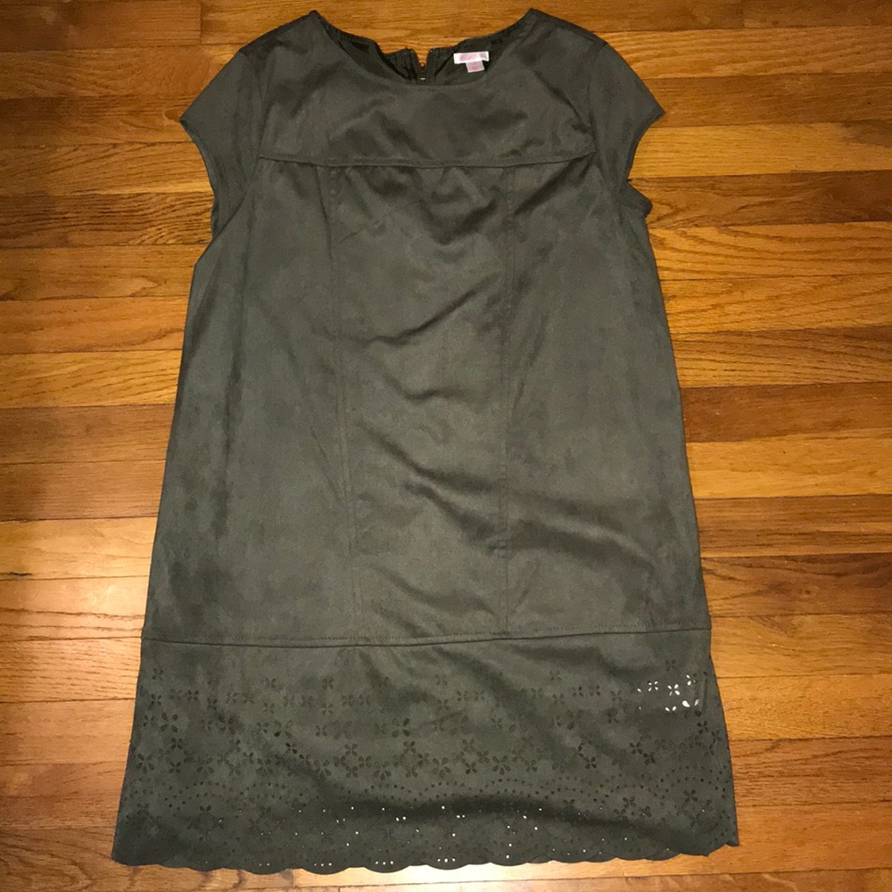 Suede laser cut bottom dress, knee length